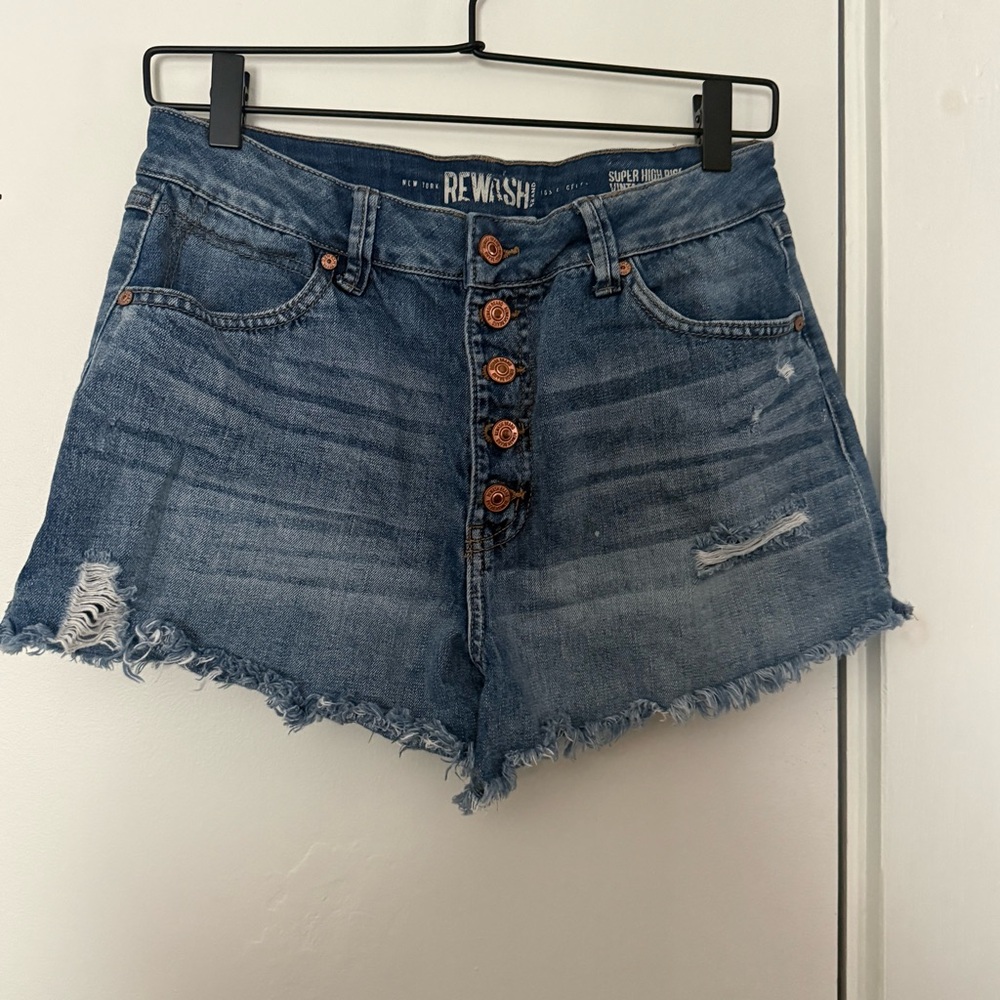 rag & bone Blue Jean Shorts with Distressed Hem
